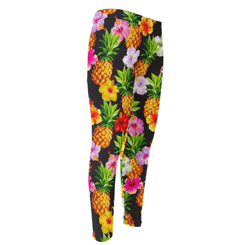 Aloha Hibiscus Pineapple Pattern Print Men's Compression Pants