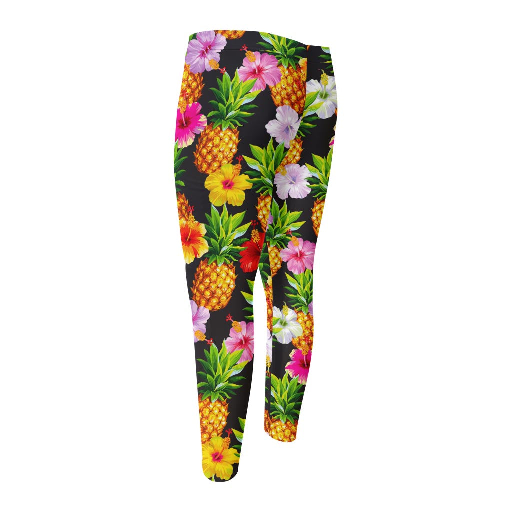 Aloha Hibiscus Pineapple Pattern Print Men's Compression Pants