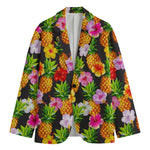Aloha Hibiscus Pineapple Pattern Print Men's Cotton Blazer
