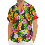 Aloha Hibiscus Pineapple Pattern Print Men's Deep V-Neck Shirt