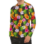 Aloha Hibiscus Pineapple Pattern Print Men's Long Sleeve Rash Guard