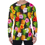 Aloha Hibiscus Pineapple Pattern Print Men's Long Sleeve T-Shirt