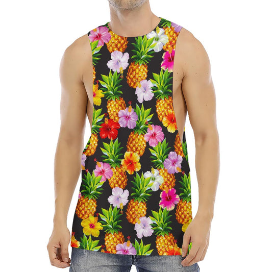 Aloha Hibiscus Pineapple Pattern Print Men's Muscle Tank Top