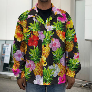 Aloha Hibiscus Pineapple Pattern Print Men's Shirt Jacket