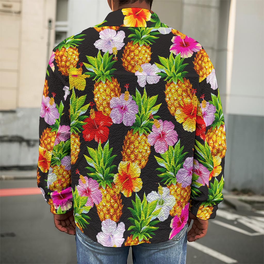 Aloha Hibiscus Pineapple Pattern Print Men's Shirt Jacket