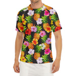 Aloha Hibiscus Pineapple Pattern Print Men's Short Sleeve Rash Guard