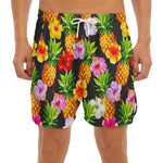 Aloha Hibiscus Pineapple Pattern Print Men's Split Running Shorts