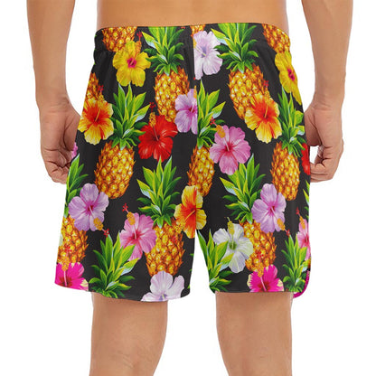 Aloha Hibiscus Pineapple Pattern Print Men's Split Running Shorts