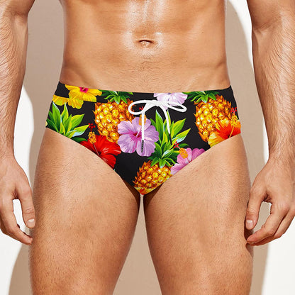 Aloha Hibiscus Pineapple Pattern Print Men's Swim Briefs