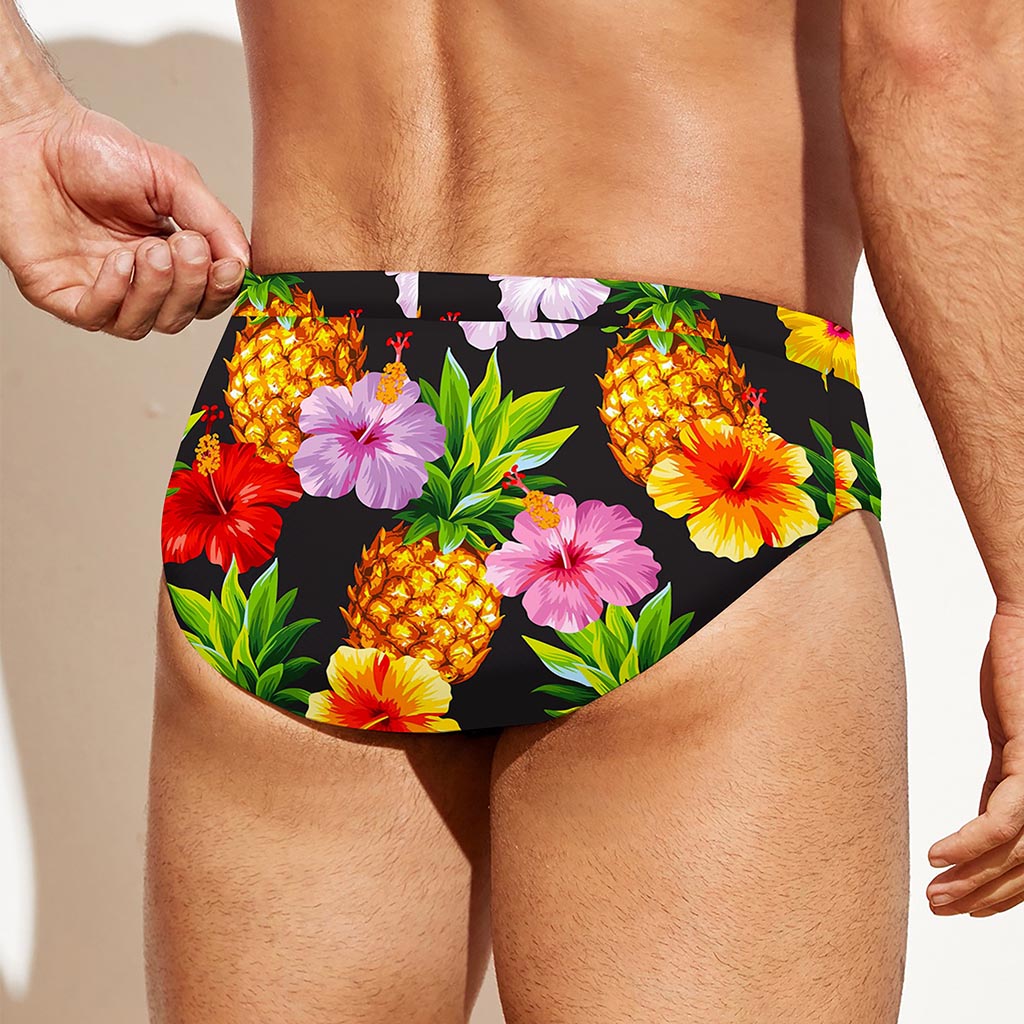 Aloha Hibiscus Pineapple Pattern Print Men's Swim Briefs