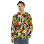 Aloha Hibiscus Pineapple Pattern Print Men's Velvet Pullover Hoodie
