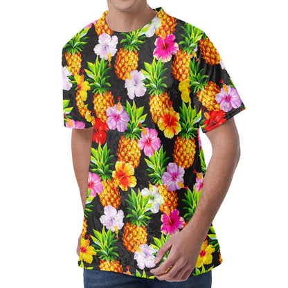 Aloha Hibiscus Pineapple Pattern Print Men's Velvet T-Shirt