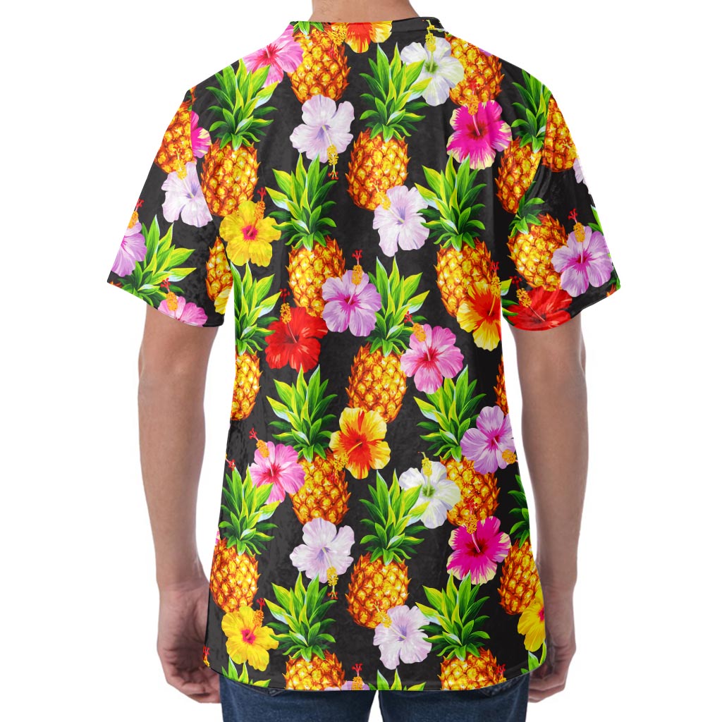 Aloha Hibiscus Pineapple Pattern Print Men's Velvet T-Shirt