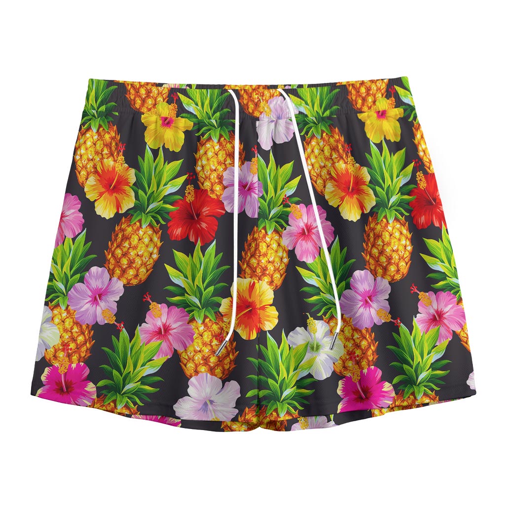 Aloha Hibiscus Pineapple Pattern Print Mesh Shorts
