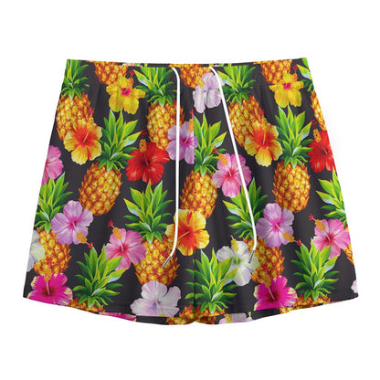 Aloha Hibiscus Pineapple Pattern Print Mesh Shorts