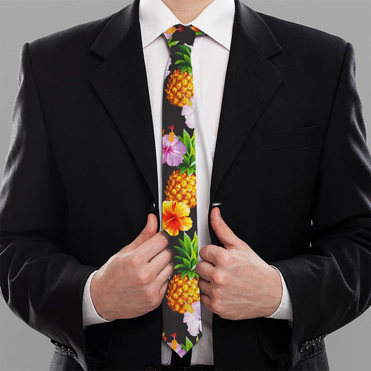 Aloha Hibiscus Pineapple Pattern Print Necktie