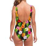 Aloha Hibiscus Pineapple Pattern Print One Piece Swimsuit