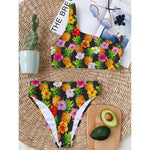 Aloha Hibiscus Pineapple Pattern Print One Shoulder Bikini Top