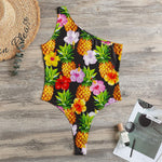 Aloha Hibiscus Pineapple Pattern Print One Shoulder Bodysuit