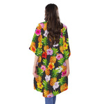 Aloha Hibiscus Pineapple Pattern Print Open Front Beach Cover Up