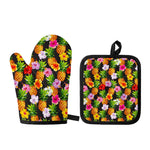 Aloha Hibiscus Pineapple Pattern Print Oven Mitt And Pot Holder Set