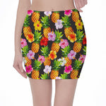 Aloha Hibiscus Pineapple Pattern Print Pencil Mini Skirt