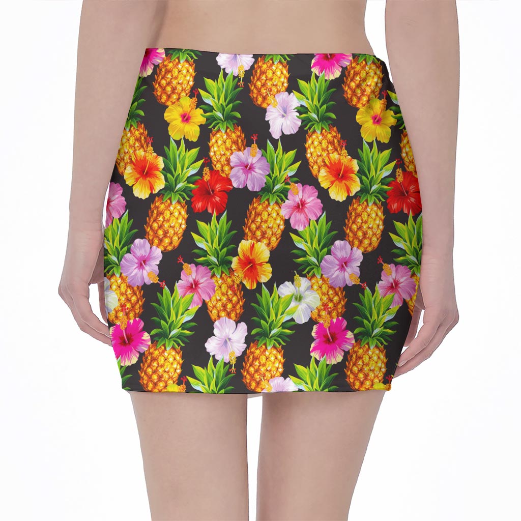 Aloha Hibiscus Pineapple Pattern Print Pencil Mini Skirt