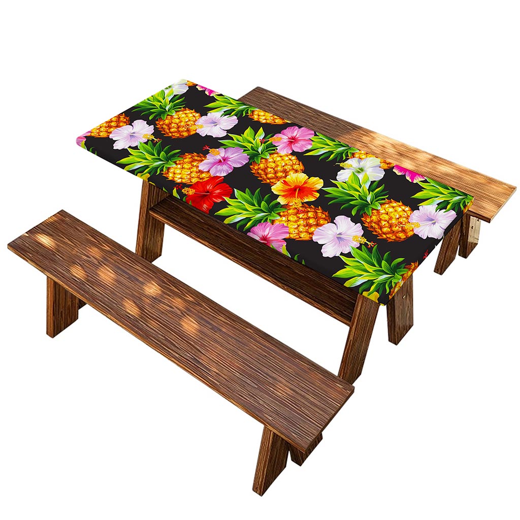 Aloha Hibiscus Pineapple Pattern Print Picnic Table Cover
