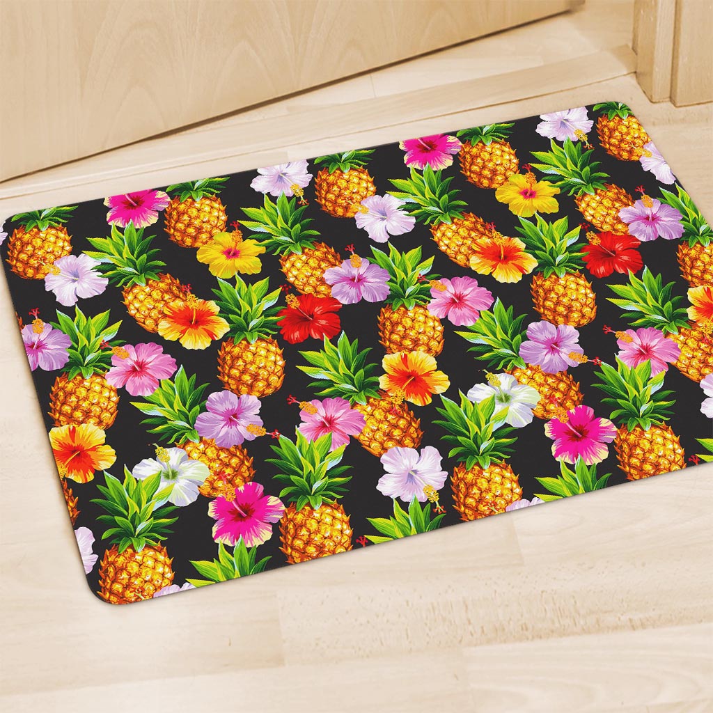 Aloha Hibiscus Pineapple Pattern Print Polyester Doormat