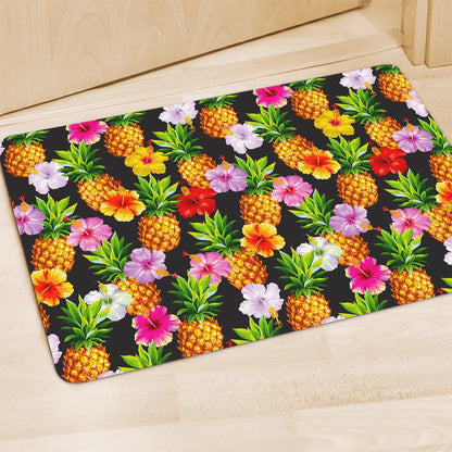 Aloha Hibiscus Pineapple Pattern Print Polyester Doormat