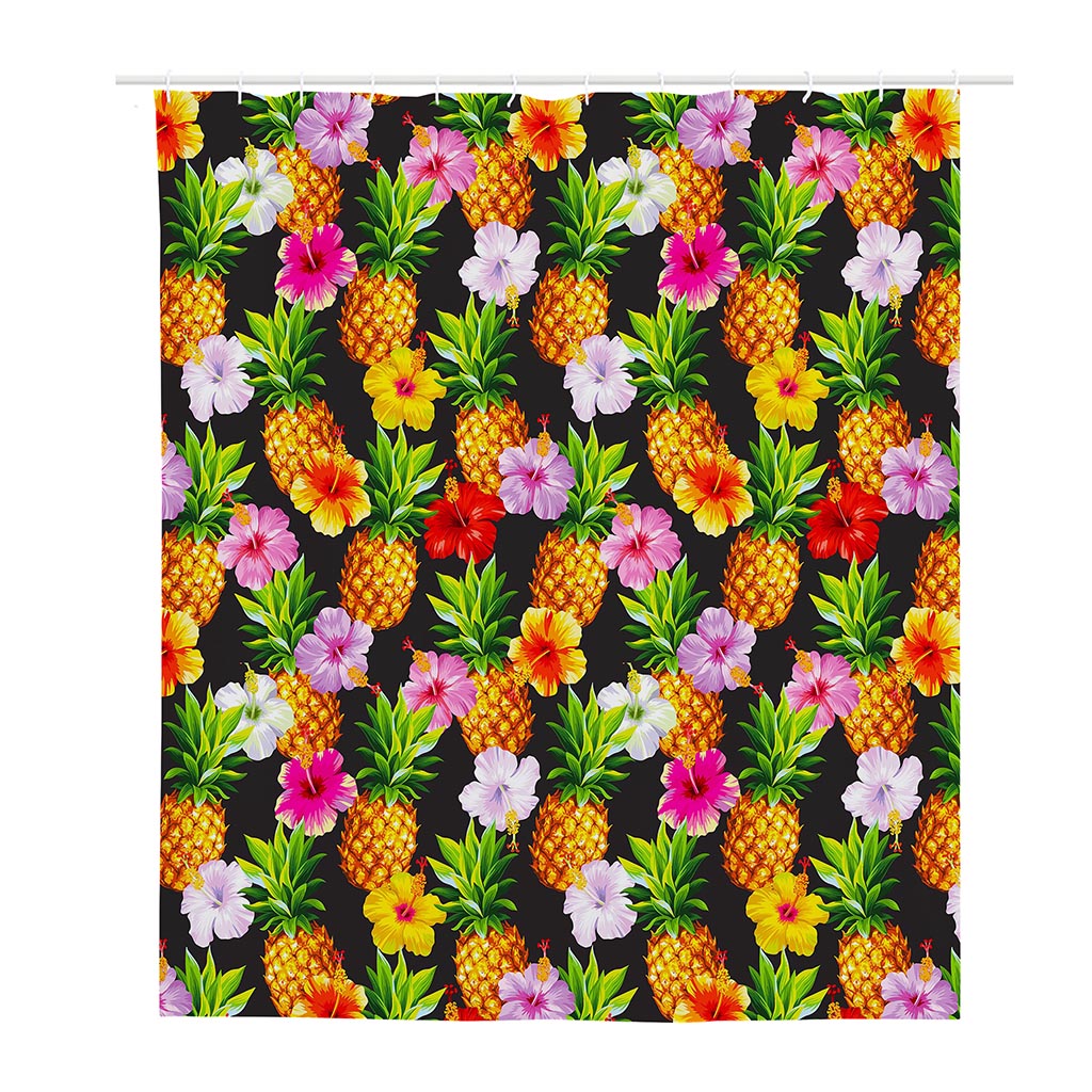 Aloha Hibiscus Pineapple Pattern Print Polyester Shower Curtain