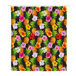 Aloha Hibiscus Pineapple Pattern Print Polyester Shower Curtain