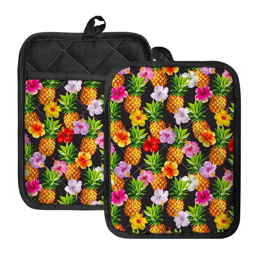 Aloha Hibiscus Pineapple Pattern Print Pot Holders With Pocket
