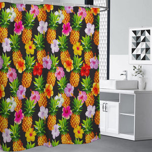 Aloha Hibiscus Pineapple Pattern Print Premium Shower Curtain