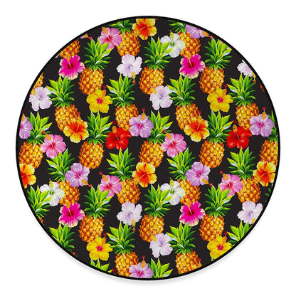 Aloha Hibiscus Pineapple Pattern Print Round Floor Mat