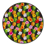 Aloha Hibiscus Pineapple Pattern Print Round Floor Mat