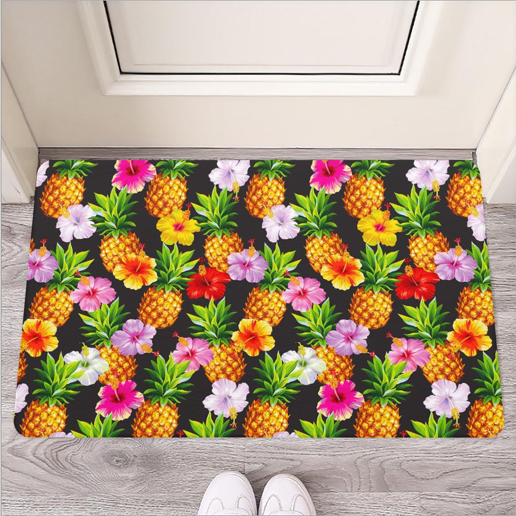 Aloha Hibiscus Pineapple Pattern Print Rubber Doormat