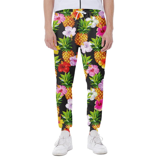 Aloha Hibiscus Pineapple Pattern Print Scuba Joggers