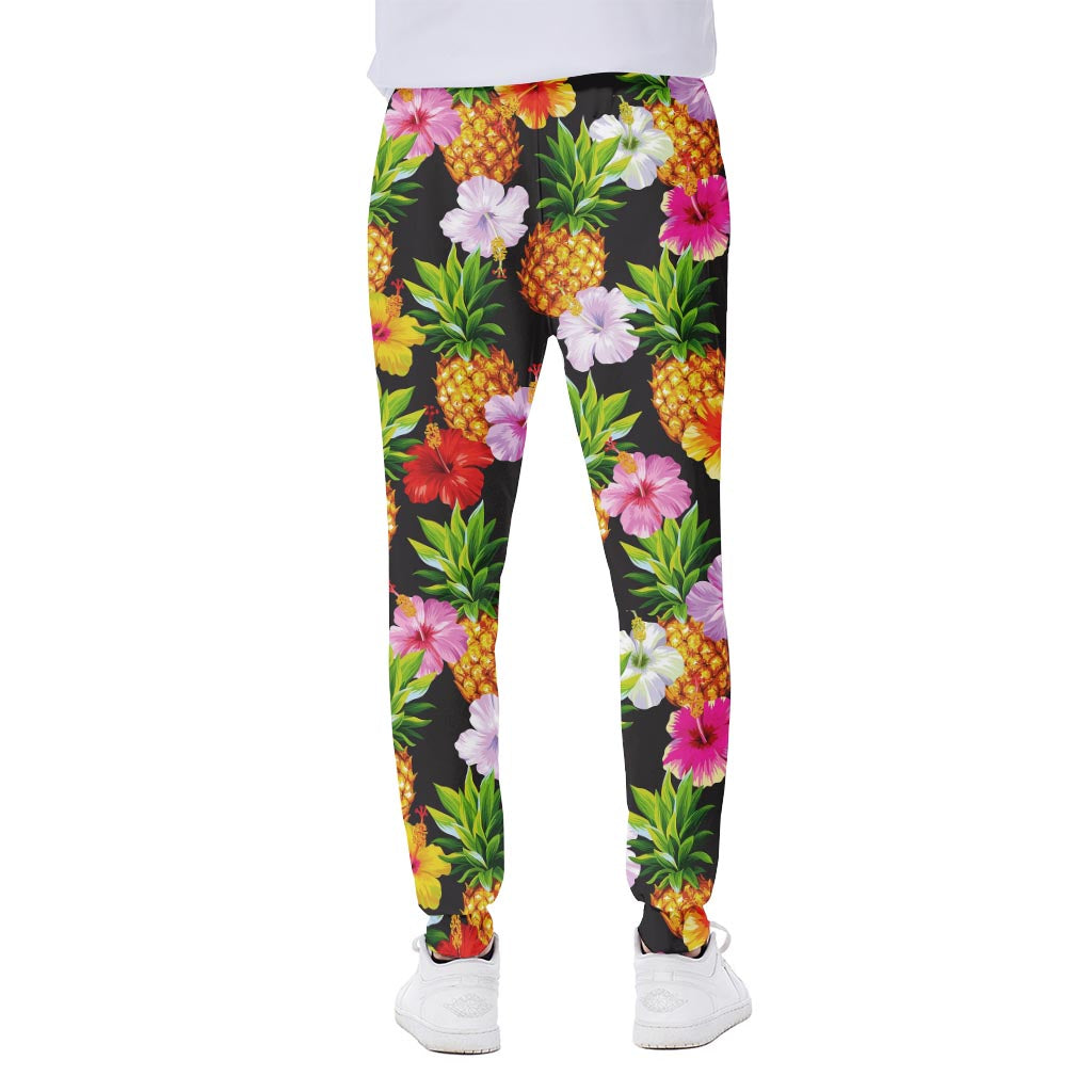 Aloha Hibiscus Pineapple Pattern Print Scuba Joggers