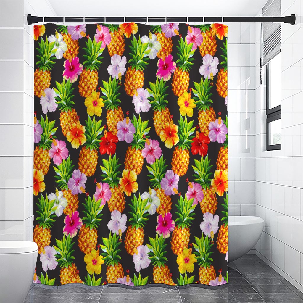 Aloha Hibiscus Pineapple Pattern Print Shower Curtain