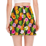 Aloha Hibiscus Pineapple Pattern Print Side Slit Mini Skirt