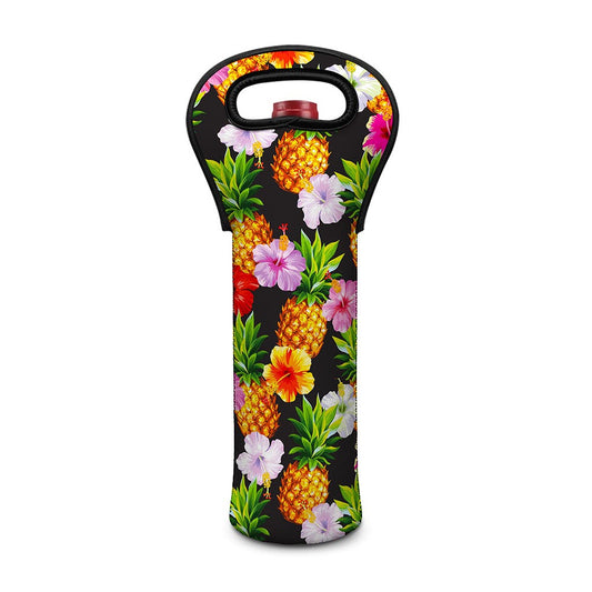 Aloha Hibiscus Pineapple Pattern Print Single Neoprene Wine Tote