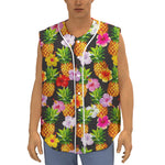Aloha Hibiscus Pineapple Pattern Print Sleeveless Baseball Jersey