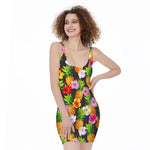 Aloha Hibiscus Pineapple Pattern Print Sleeveless Bodycon Dress