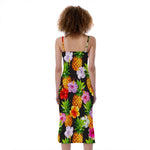 Aloha Hibiscus Pineapple Pattern Print Slim Fit Midi Cami Dress