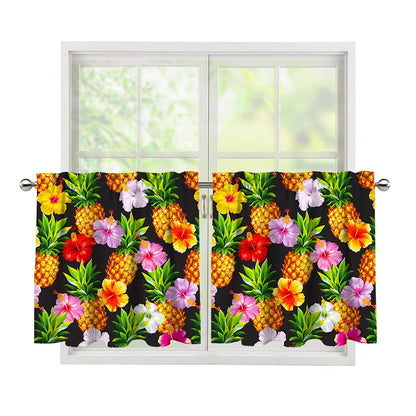 Aloha Hibiscus Pineapple Pattern Print Tier Curtains