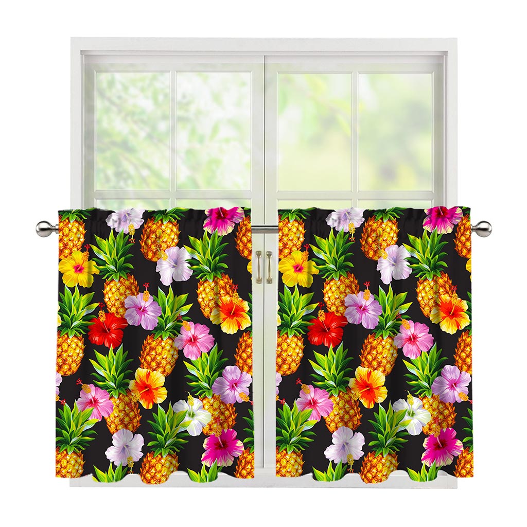 Aloha Hibiscus Pineapple Pattern Print Tier Curtains