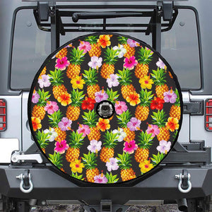 Aloha Hibiscus Pineapple Pattern Print Tire Cover With Camera Hole