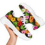 Aloha Hibiscus Pineapple Pattern Print White Chunky Shoes