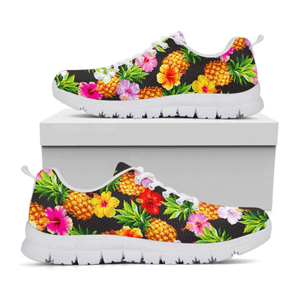 Aloha Hibiscus Pineapple Pattern Print White Running Shoes